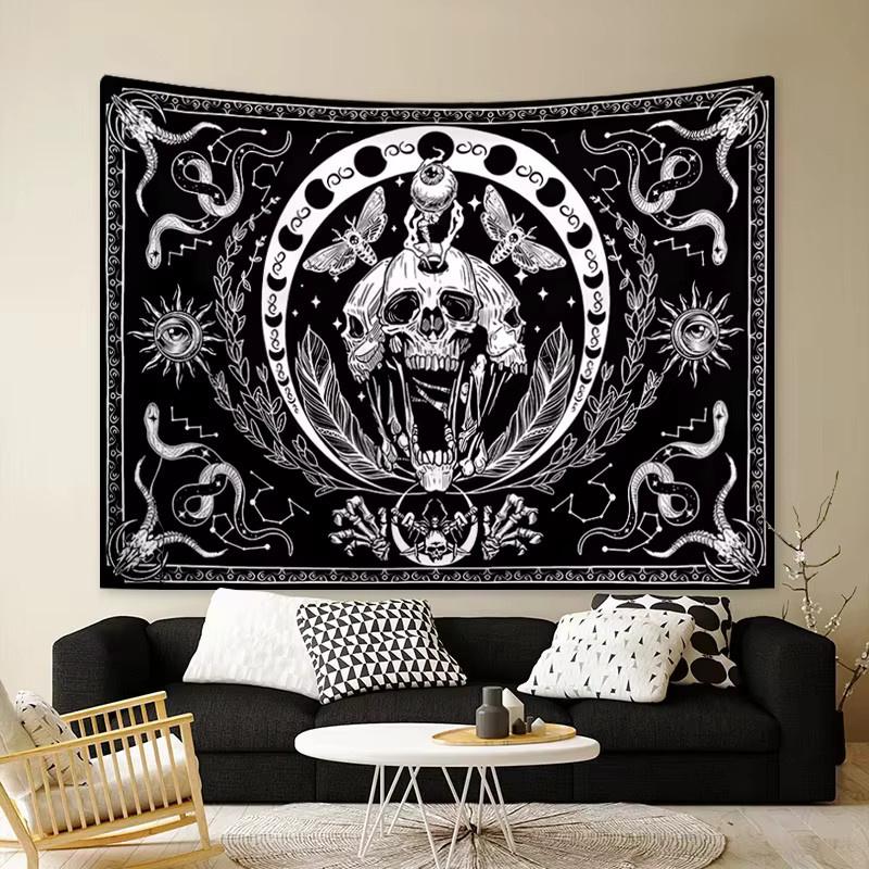 VIKAMA Dark Queen Wandteppich Skelettsterne in Schwarz als mystische Gothic Wanddekoration B/H: 60 x 40 cm - Bild 2