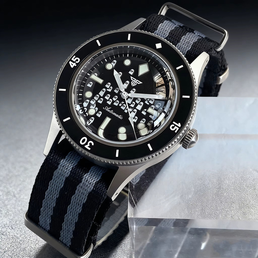 Tandorio Automatikuhr, Edelstahl, Schwarz, Silber, Textil/NATO, Herren - Bild 2