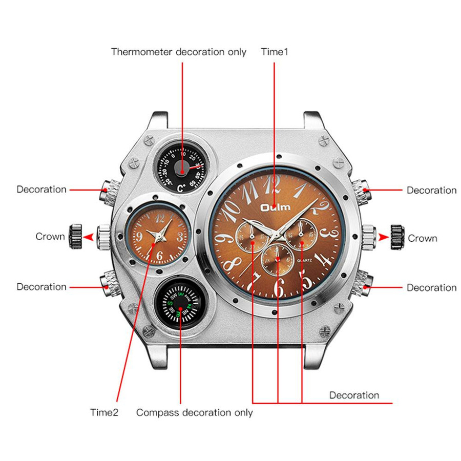 Oulm Armbanduhr, Quarz, Chronograph, Edelstahl, Leder, Schwarz, Herren - Bild 3