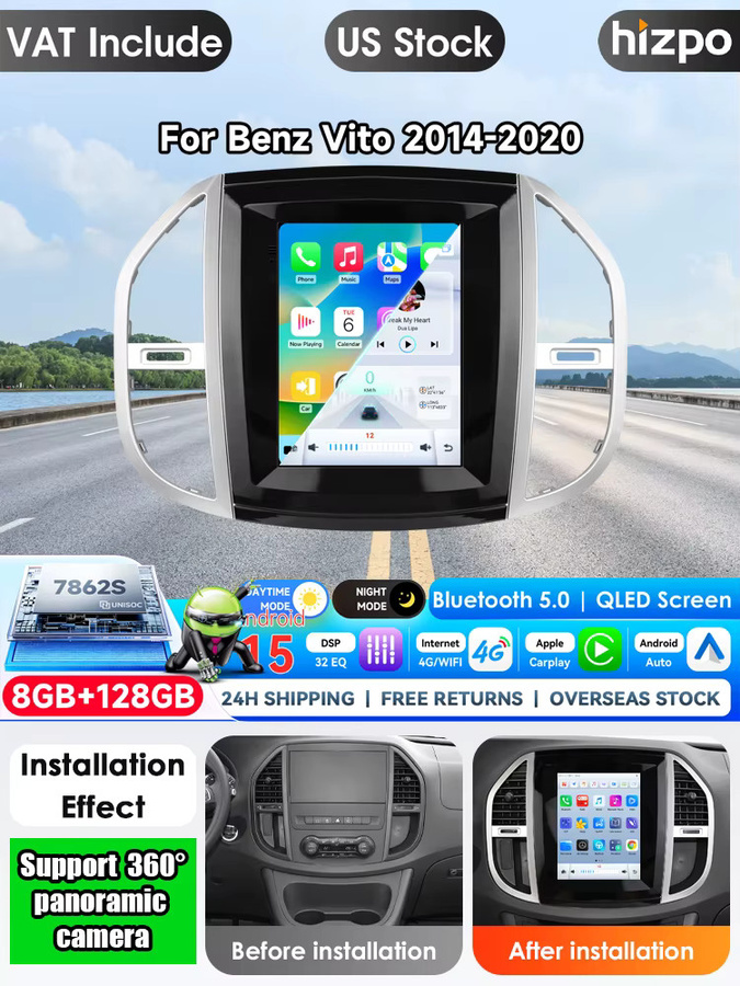 Hizpo Android Autoradio mit 9,7 Zoll vertikalem Bildschirm im Tesla-Stil für Mercedes Benz Vito 2014 - 2022, Carplay und 4G LTE Multimedia-Player, Schwarz - Bild 6
