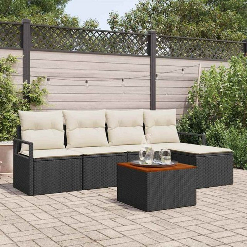 vidaxl Garten-Sofa-Set aus Poly-Rattan mit 6 Kissen in Schwarz - Bild 1