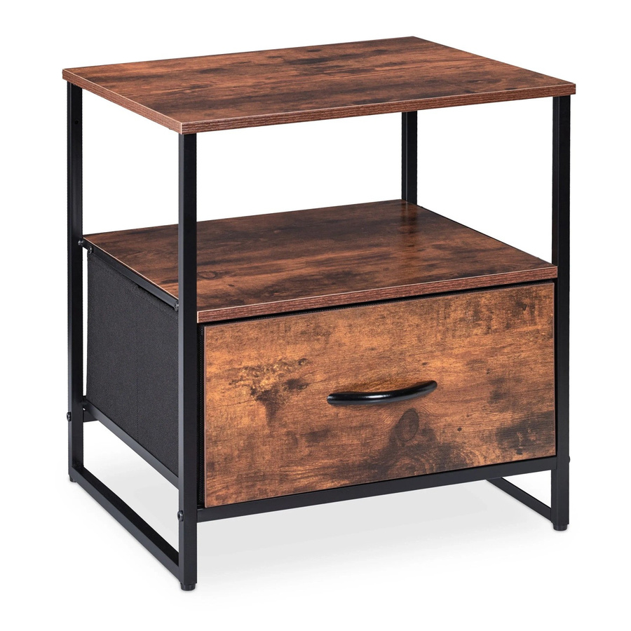 Relaxdays Nachttisch im Industrial Stil aus MDF und Metall in Schwarz und Braun mit Schublade, B/T/H: 50 x 45 x 40 cm - Bild 2