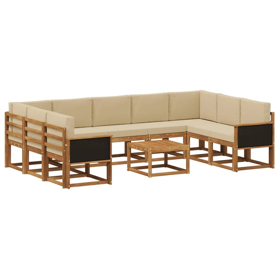 vidaXL Outdoor-Sofagarnitur aus Massivholz Akazie in Natur und Beige mit 10-teiligem Set und L-Form - Bild 2