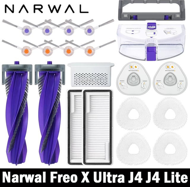 Narwal Ersatzteil-Set für Freo X Ultra, J4 und J4 Lite mit Hauptbürsten, Seitenbürsten, Wischtüchern und HEPA-Filtern in Multicolor - Bild 1