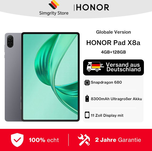 HONOR Pad X8a Tablet 11 Zoll Grau mit 8300 mAh Akku und Quad-Lautsprechern - Bild 1