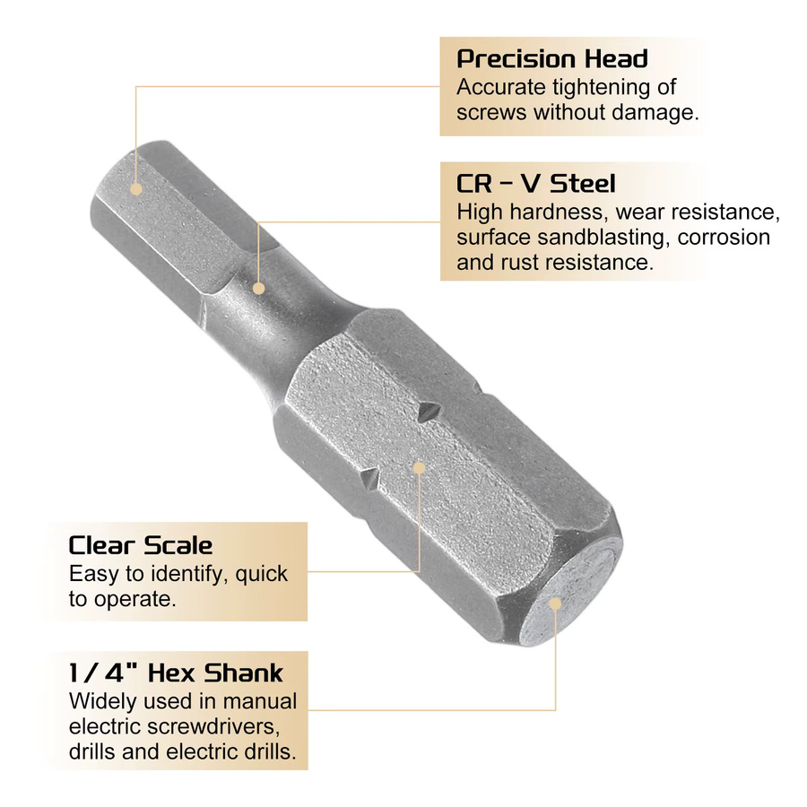 UXCELL Sechskant-Bits Set aus CR-V Stahl in Silber, 1/4 Zoll Sechskantschaft, H3/H4/H5/H6 Kopf, Länge: 2,54 cm - Bild 2