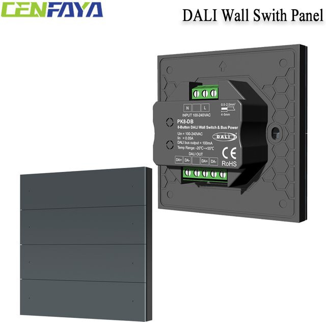 CENFAYA DALI Wandschalter-Panel mit 8/4-Tasten, DALI-2 Eingabegerät mit Rückmeldefunktion und LED-Anzeige, Schwarz - Bild 1