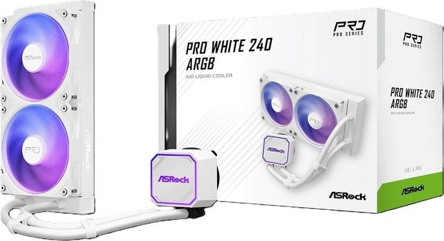 ASRock Pro White 240 ARGB CPU-Flüssigkeitskühler in Weiß mit 240 mm Radiator und ARGB-Beleuchtung - Bild 1
