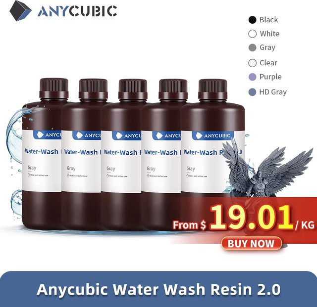 ANYCUBIC Wasserwaschbares Resin Grey, 5 kg Photopolymer für LCD-3D-Drucker mit hoher Präzision und geringem Geruch - Bild 1