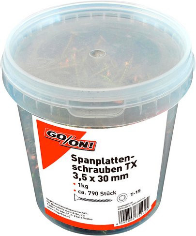GO/ON! Torx-Spanplattenschraube aus Stahl in Gold, Durchmesser: 3,5 mm, Länge: 30 mm - Bild 1