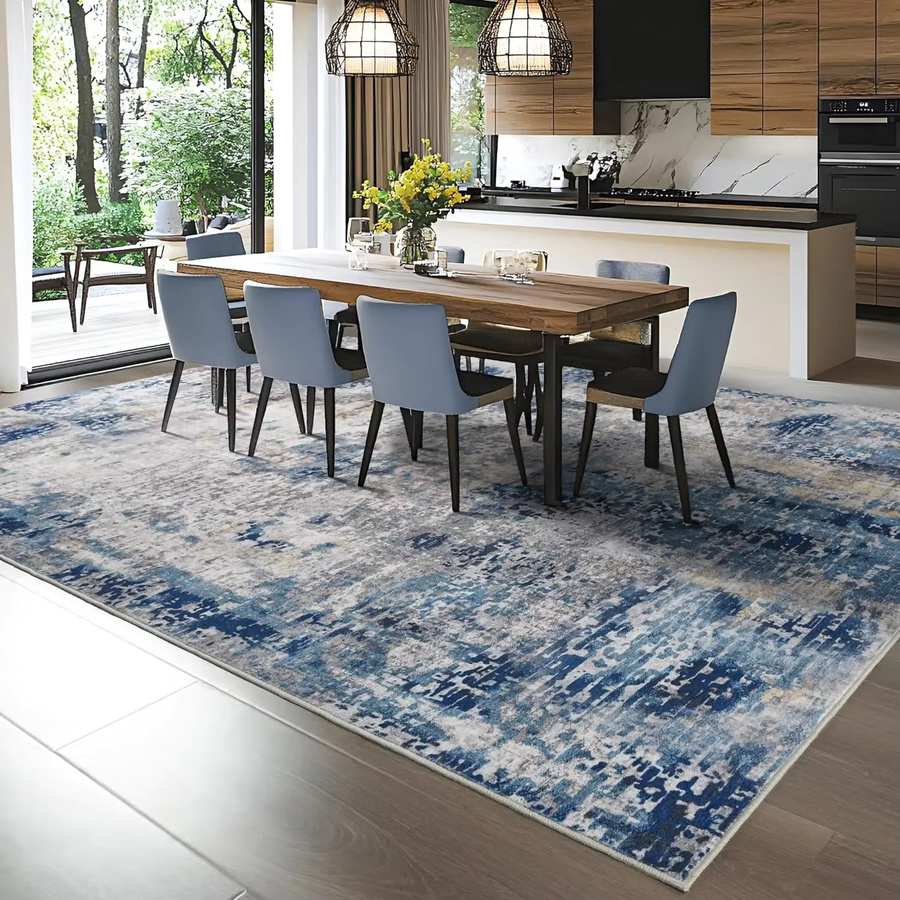 VIKAMA Moderner abstrakter Teppich für Schlafzimmer, blau, waschbar, schmutzabweisend und rutschfest, B/T: 180 x 120 cm - Bild 3
