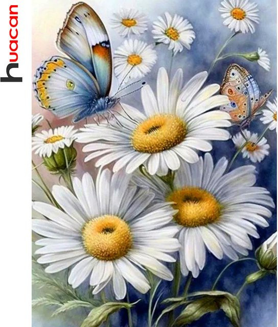 Huacan 5D DIY Diamantmalerei Gänseblümchen und Schmetterling als dekoratives Mosaik-Gemälde in Mehrfarben, Breite: 20,0 cm, Höhe: 30,0 cm - Bild 1