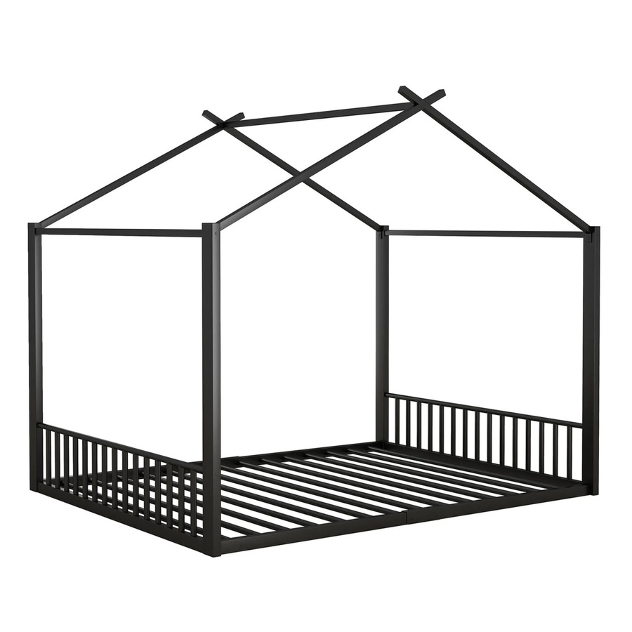 okwish Kinderbett Hausleiste aus Eisen in Schwarz, B/T/H: 205 x 140 x 150 cm - Bild 2