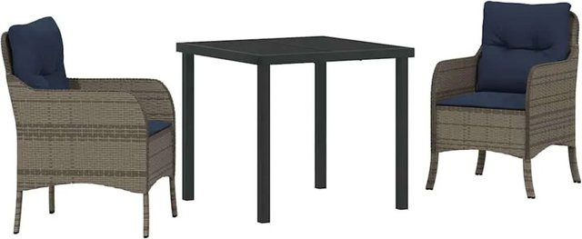 vidaXL Garten Essgruppe 3-teilig aus Poly-Rattan in Grau mit Kissen und Sicherheitsglas - Bild 1