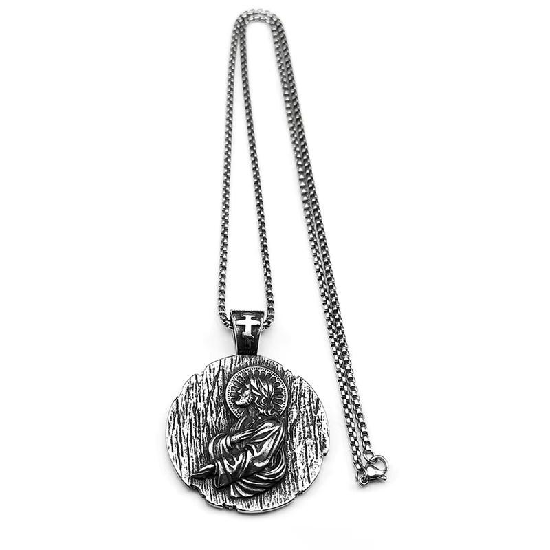 Lovely FAJA Anhänger Halskette, Runde Medaille, Edelstahl, Silber, Unisex - Bild 3