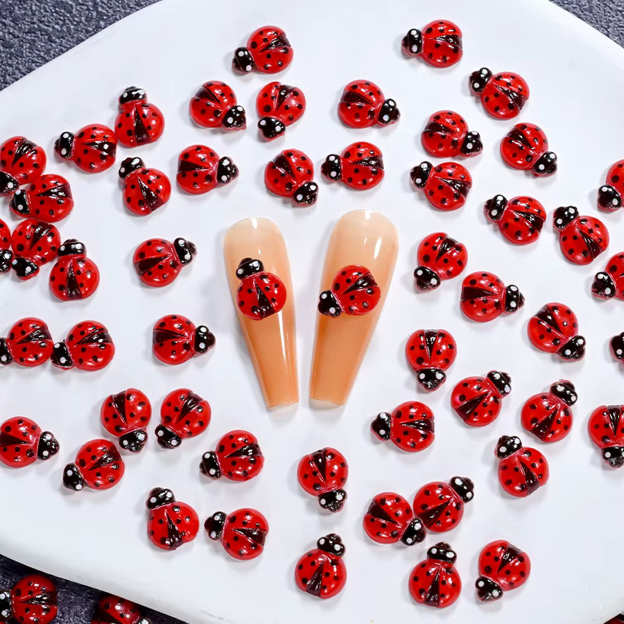 HotPress Nagelcharms, 50 Stück, Rote Marienkäfer, Harz, Glänzend, Unisex - Bild 3