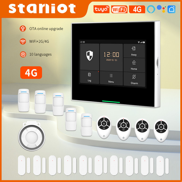 Staniot Smart Home Security Alarm System Kit 433 MHz Wireless Wifi 4G für Garage und Wohnbereich in Weiß mit Tuya und Smart Life App Unterstützung - Bild 1