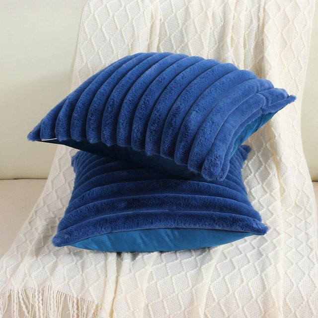 Sunshine SSKY Kissenbezug im Kaninchenfell-Stil mit vertikalen Streifen, rechteckig, Navy Blau, B: 50 cm, H: 30 cm - Bild 1