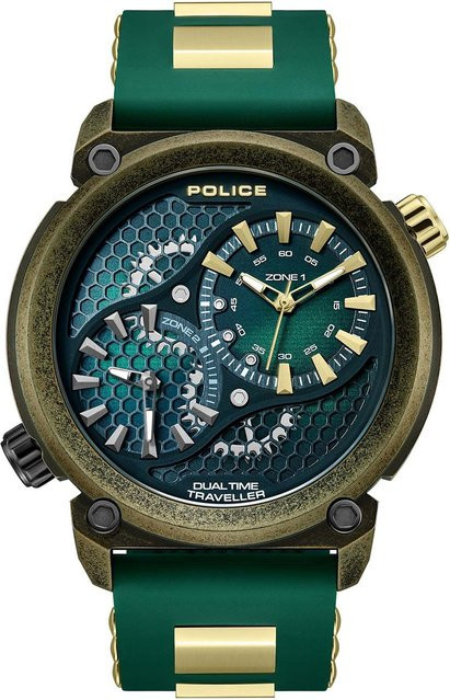 Police Herrenuhr, Quarz, Edelstahl, 48 mm, Silikon, Grün, 5 ATM - Bild 1
