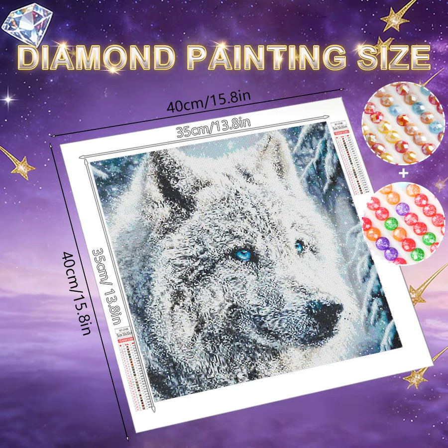 HUACAN Diamantmalerei Set Wolf und Bär im Winterwald als rundes Mosaik-Komplettset - Bild 2