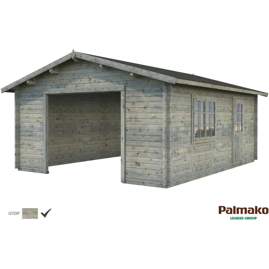 Palmako Holzgarage Roger ohne Tor in Grau mit Doppelfenster und Nebeneingangstür, B/T: 450 x 550 cm - Bild 2
