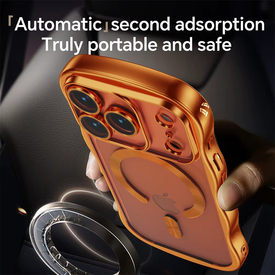 Xeber Magnetische Handyhülle mit Wellen-Design für iPhone 17 16 15 14 13 Pro Max, Transparente weiche Abdeckung mit gewelltem Rahmen, Orange - Bild 2