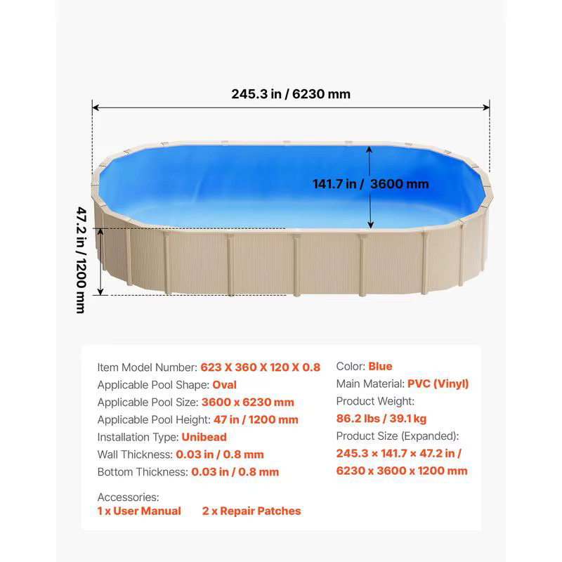 UniBead Poolfolie aus PVC in Blau für Aufstellpools, B: 360 cm, H: 120 cm, Dicke: 0,8 mm - Bild 2