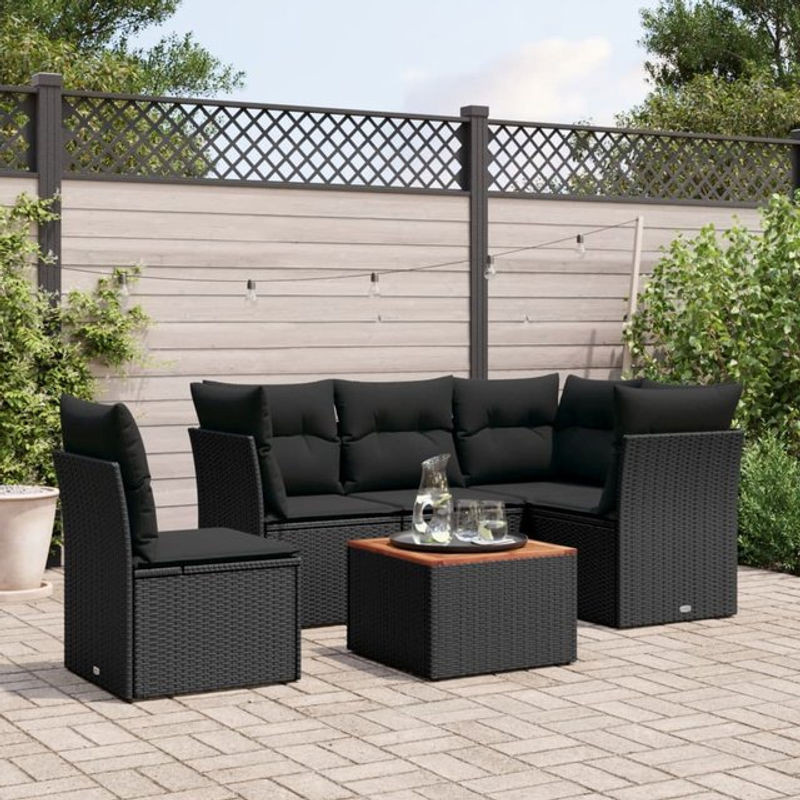 Vidaxl 6-teiliges Gartenmöbel-Set aus Polyrattan und Akazie in Schwarz mit Kissen - Bild 1