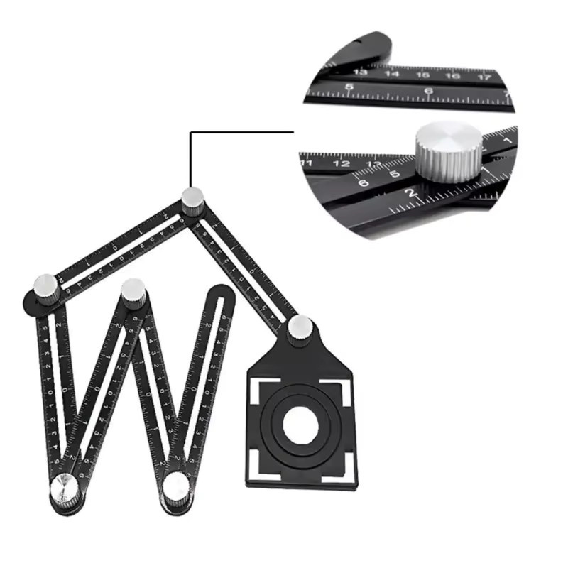 JUSTINLAU Multifunktionales Klappmaßband aus Aluminium-Legierung in Schwarz für Fliesen-Positionierung und Holzbearbeitung - Bild 3