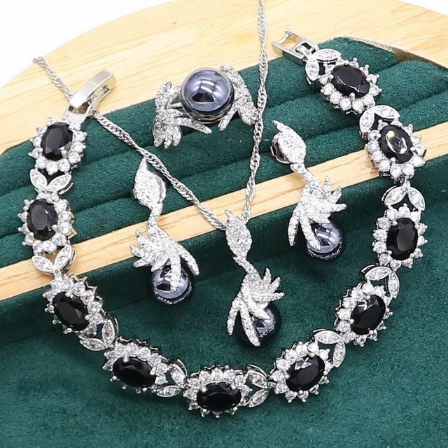 YIRAN Jewelry 5 Schmuckset, Perlenarmband, Halskette, Ohrringe, Ring, Unisex - Bild 1
