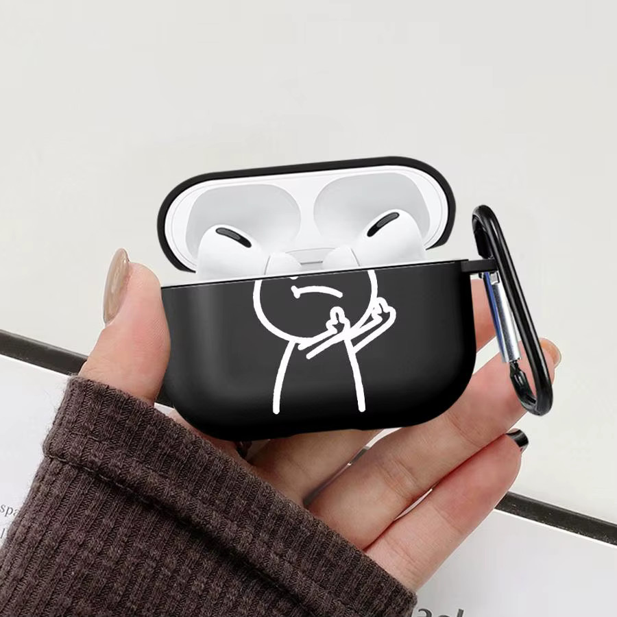 Schutzhülle für Apple AirPods Pro (1, 2, 3) und AirPods 4 mit lustigen Stickman-Figuren in Schwarz - Bild 4