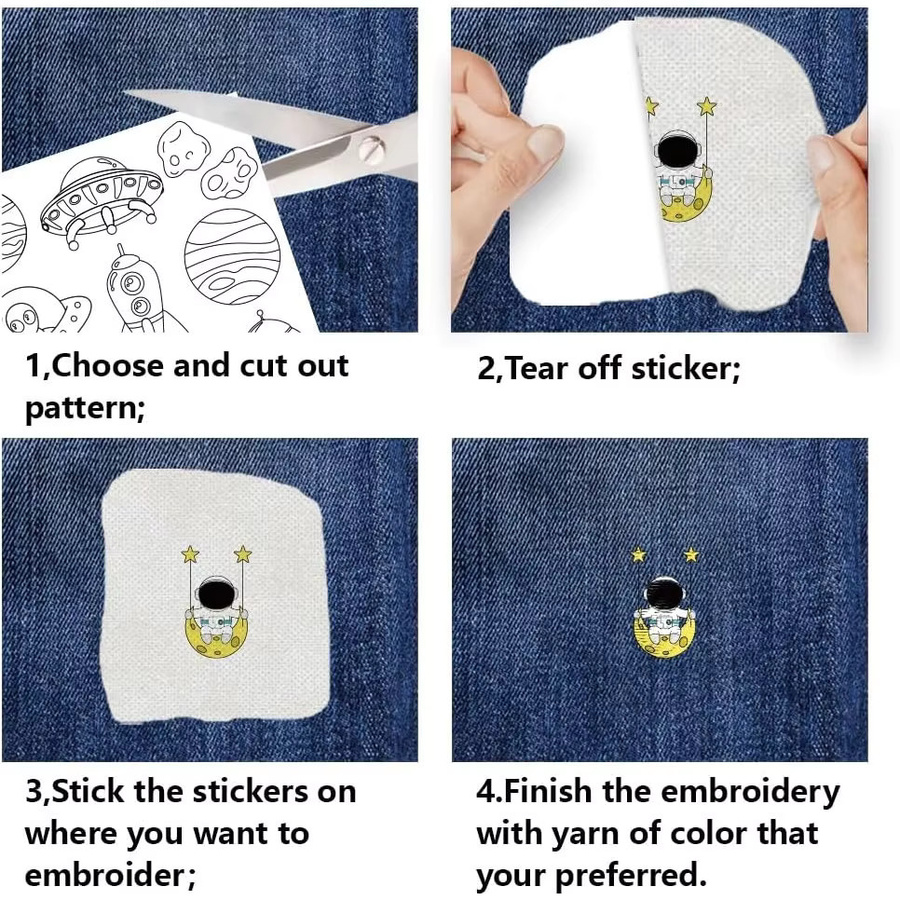 Wasserlöslicher 4-Blatt-UFO-Stickstabilisator in Weiß für Stickereien und Reparaturen an Kleidung, Hüten und Handschuhen - Bild 1