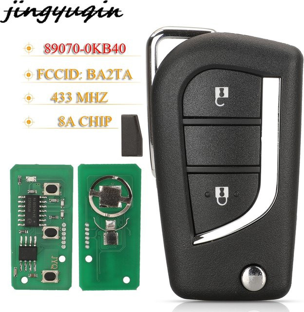Jingyuqin Smart Remote Auto Schlüsselanhänger BA2TA 2 Tasten Klappschlüssel 433 MHz 8A Chip für Toyota Hilux 2015 - 2020 und Yaris Cross, Schwarz - Bild 1
