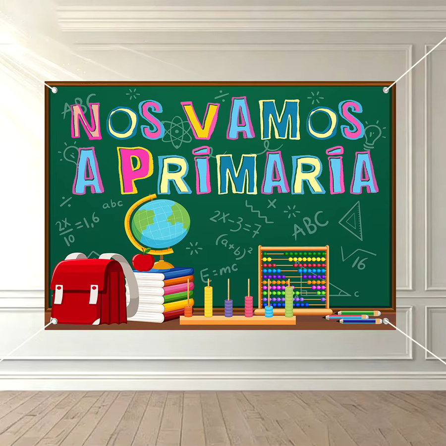 AFYPRTY Hintergrundbanner NOS VAMOS A PRIMARIA in Tafeloptik mit bunten Schullelementen aus Polyestergewebe, Mehrfarbig - Bild 4