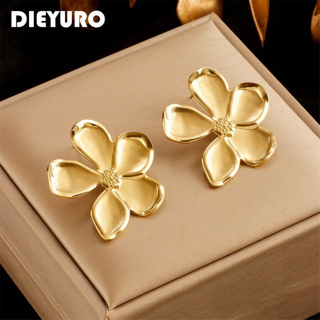 DIEYURO Ohrringe, Edelstahl, Gold, Blumen, Damen - Bild 1