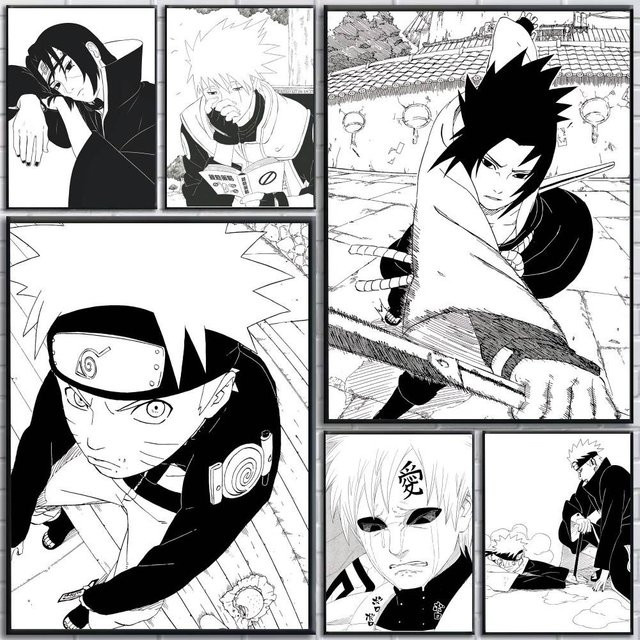 Selbstklebendes Naruto Manga Poster in Schwarz-Weiß aus Papier, rechteckiges Anime Kunstposter für dein Zuhause - Bild 1
