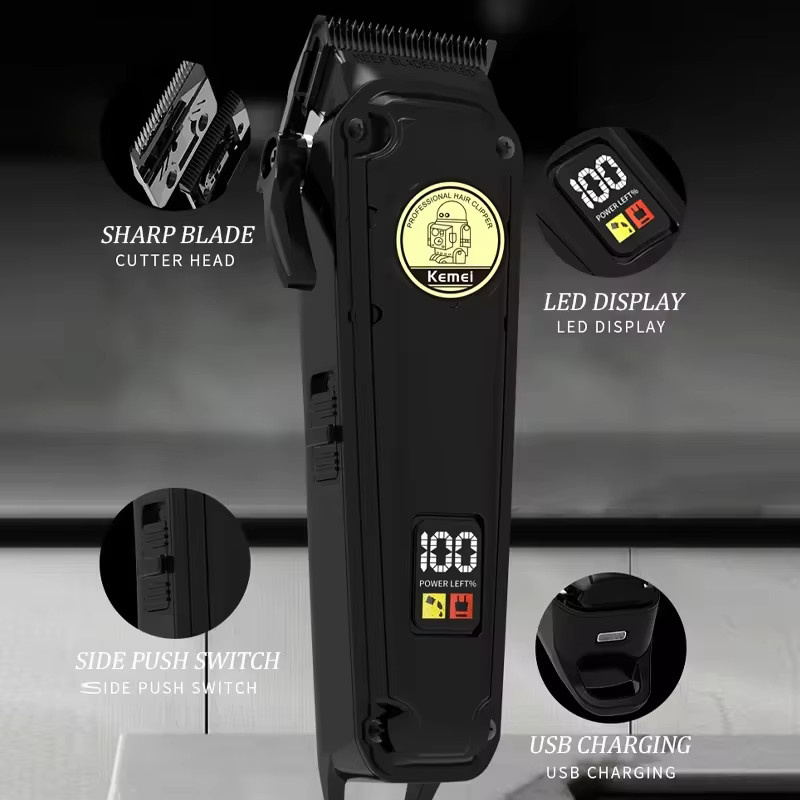Kemei KM-2372 Kabelloser Elektrischer Herren-Trimmer in Schwarz mit Lithium-Akku und verstellbarer Schneidefunktion - Bild 4