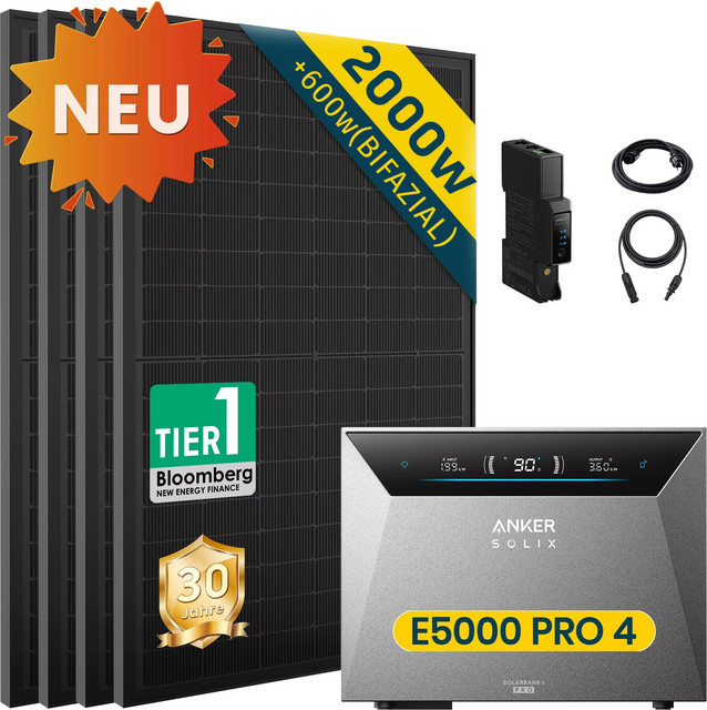 Anker Solix Solarbank 4 E5000 Pro Balkonkraftwerk Komplettset mit 2000W Speicher in Grau - Bild 1