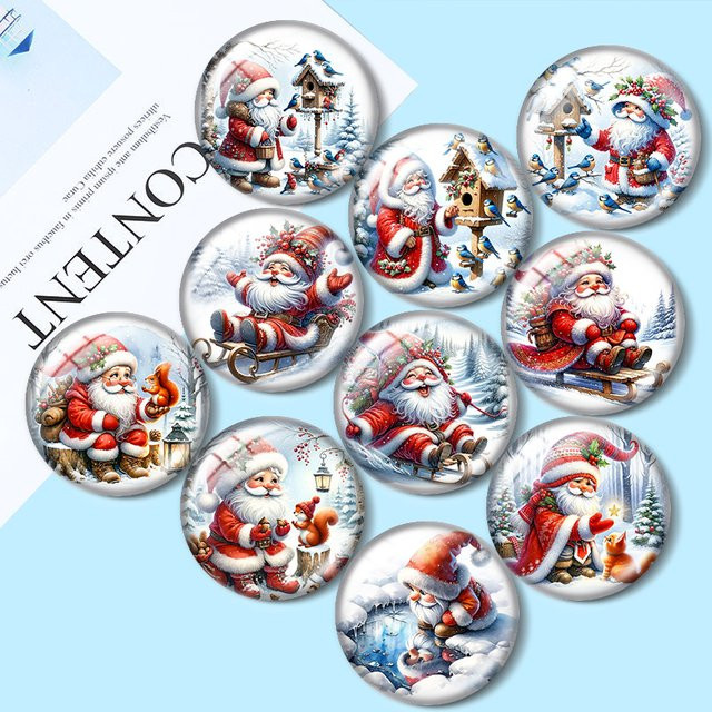 Foto-Glas-Cabochon Weihnachtszwerg, rund, 12 mm/16 mm/18 mm/25 mm, Bunt - Bild 1