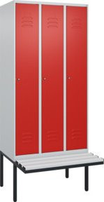 C+P Spind Classic PLUS Garderobenschrank mit Bank, 3 Abteile, Lichtgrau, B/T/H: 212 x 90 x 81,5 cm - Bild 1
