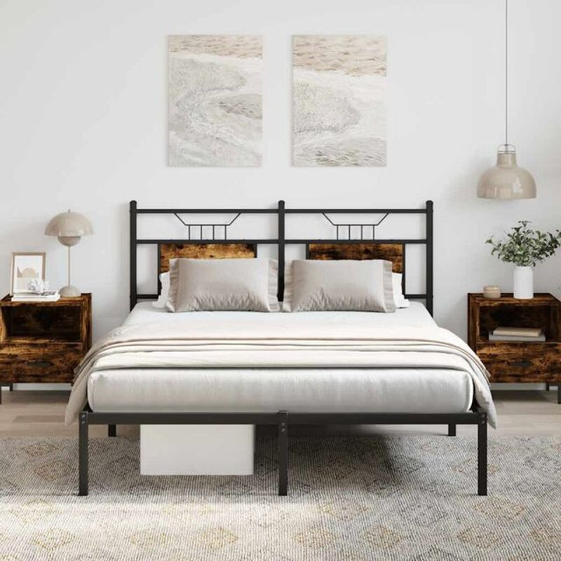 Bettgestell aus Holzwerkstoff und Stahl in Räuchereiche Braun von Vidaxl im Industrial Design, B/T: 140 x 190 cm - Bild 1