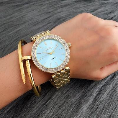 CONTENA Armbanduhr, Gold, Edelstahl, Quarz, Weiß, Diamantbesetzt, Damen - Bild 1