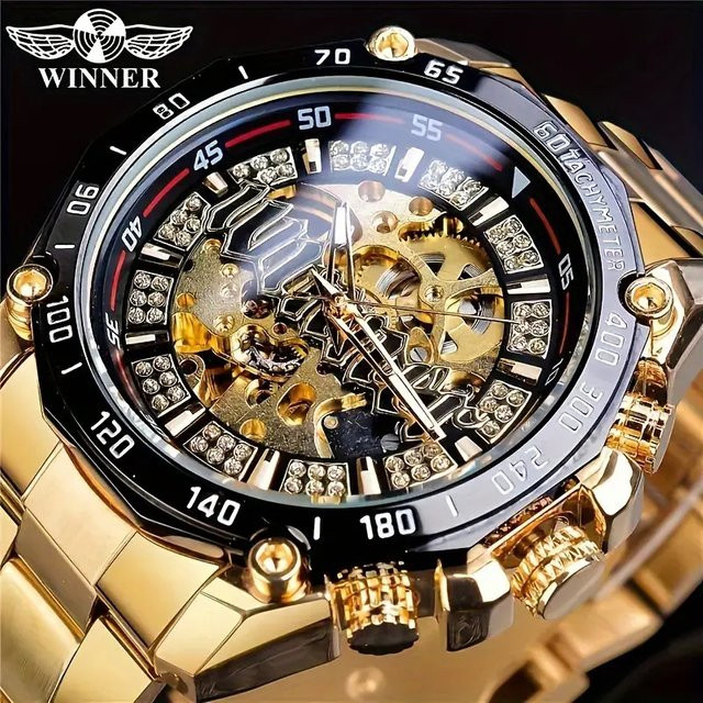 FORSINING Armbanduhr Automatik, Edelstahl, Gold, Schwarz, Herren - Bild 1