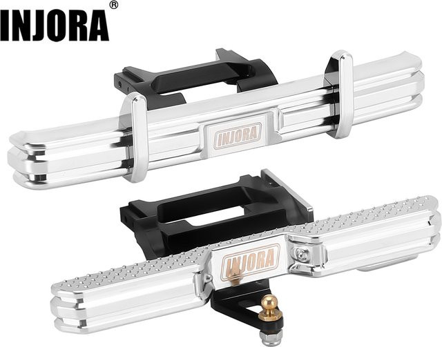 INJORA CNC-Aluminium-Stoßstange vorne und hinten, mit Doppelauspuff, Silber - Bild 1