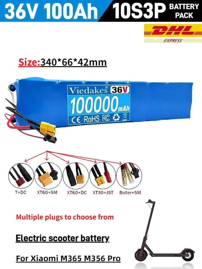 10S3P 100Ah 36V Lithium-Akku 18650 für Xiaomi M365 und Moto Scooter inklusive 42V Ladegerät in Blau - Bild 5