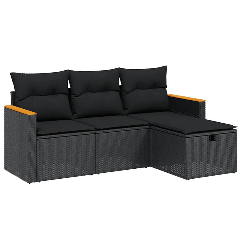 vidaXL 4-tlg Garten-Sofagarnitur mit Kissen aus PE-Rattan und pulverbeschichtetem Stahl in Schwarz - Bild 4
