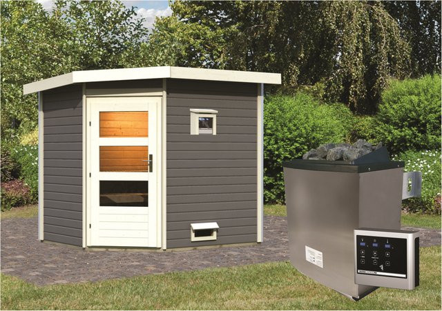 Saunahaus MIKKA in Terragrau mit 9.0 kW Ofen, Steuergerät und ISOGlas Klarglas, B/T: 231 x 196 cm - Bild 1