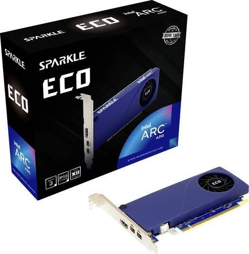 Sparkle Intel Arc A310 ECO Grafikkarte mit 4GB GDDR6-RAM, PCIe x16, Mini DisplayPort und HDMI in Blau - Bild 1