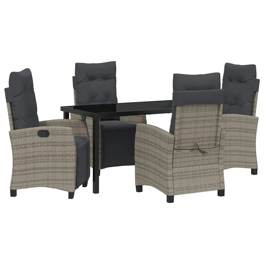 vidaXL Garten Essgruppe 5-teilig aus Poly-Rattan und Glas in Grau - Bild 2