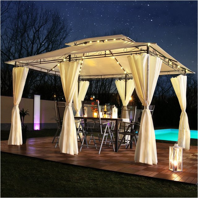 Swing&Harmonie Luxus LED Gartenpavillon Minzo in Creme mit Seitenwänden, LED-Beleuchtung und Solarmodul, B/T/H: 400 x 300 x 300 cm - Bild 1